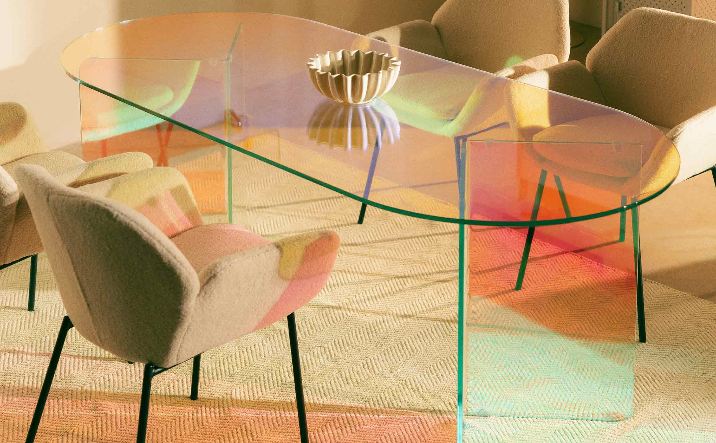 Mesa de Jantar Oval Iridescente em Vidro Temperado (200x90 cm) Iris, imagem de galeria 1