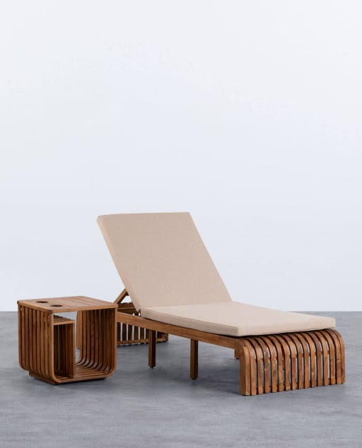 Set de Espreguiçadeira e Mesa Lateral de Madeira de Acácia (45x45 cm) Hazan