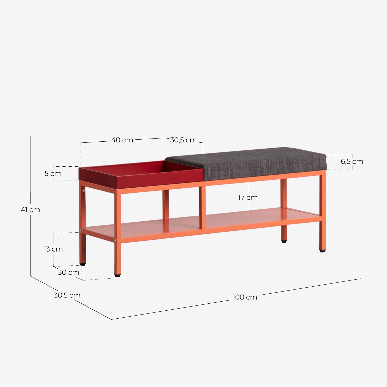 Sapateira com Arrumação 100x30 cm em Aço Laminado Bruck, Medidas