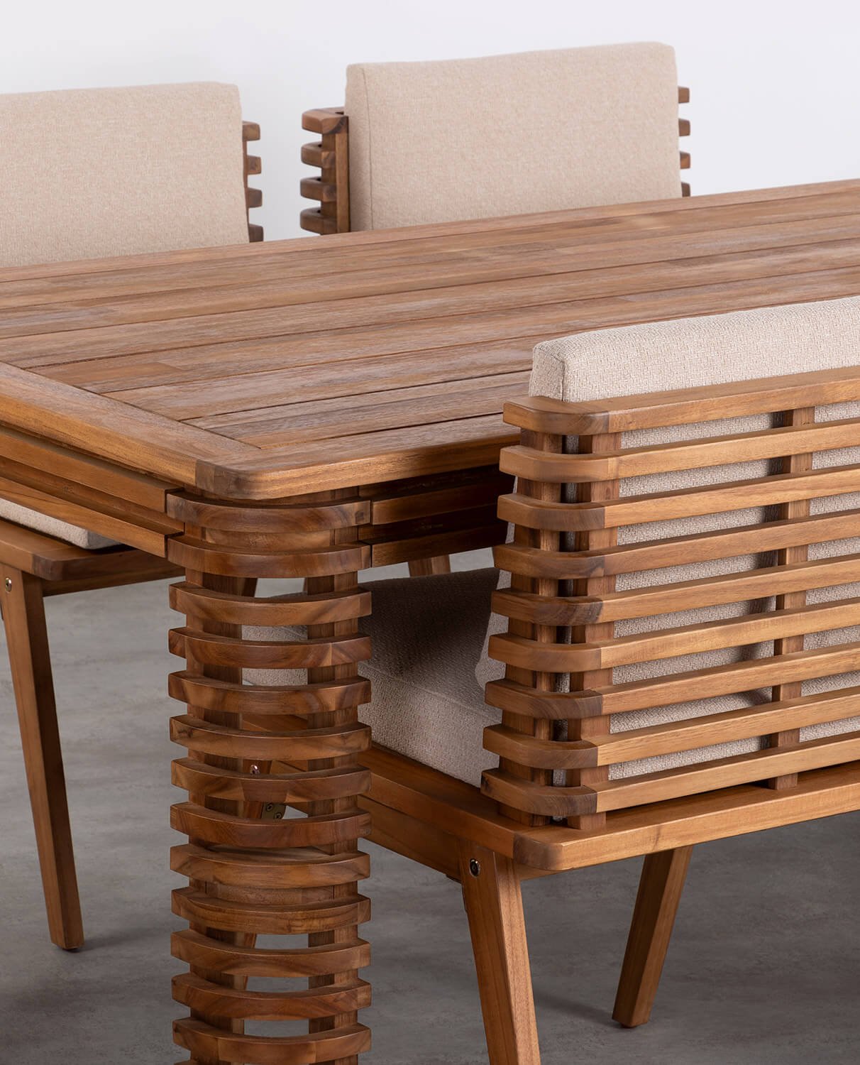 Conjunto de Mesa Retangular e 6 Cadeiras em Madeira de Acácia e Tecido Hazan, imagem de galeria 2