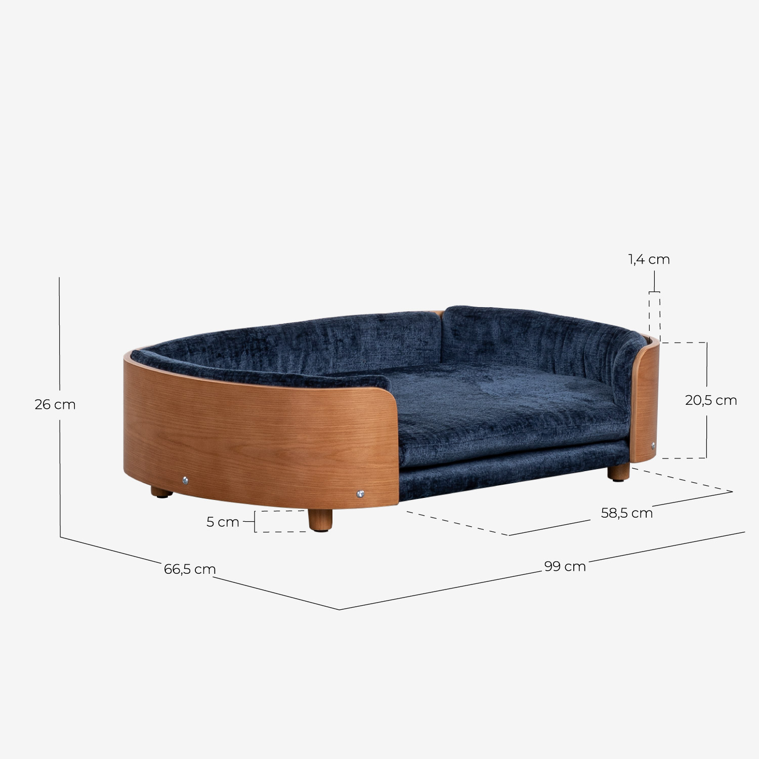 Cama Oval em Madeira para Cães e Gatos Ueias, Medidas