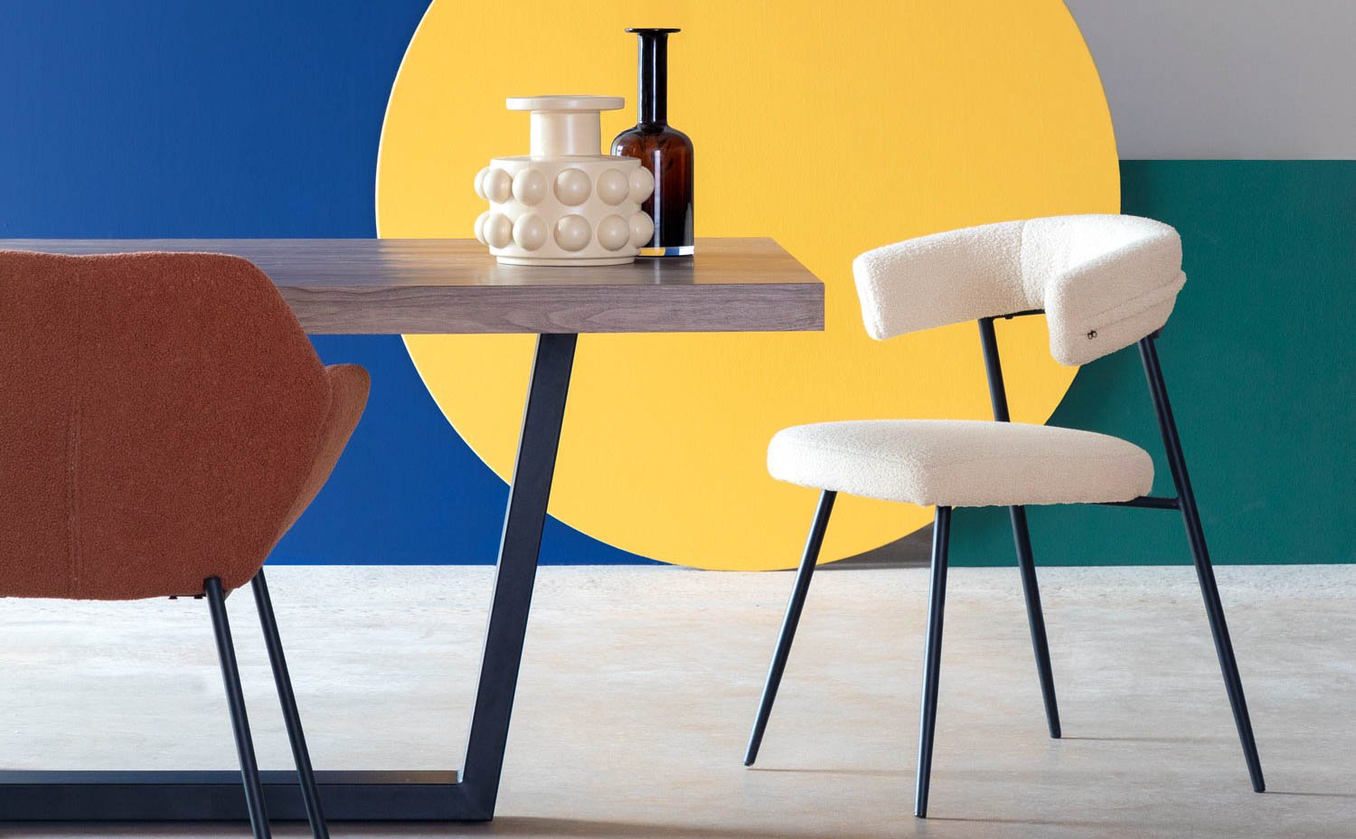 Conjunto de Mesa de Jantar Retangular em Madeira Bluma e 6 Cadeiras em Tecido Eloise Bouclé, imagem de galeria 1
