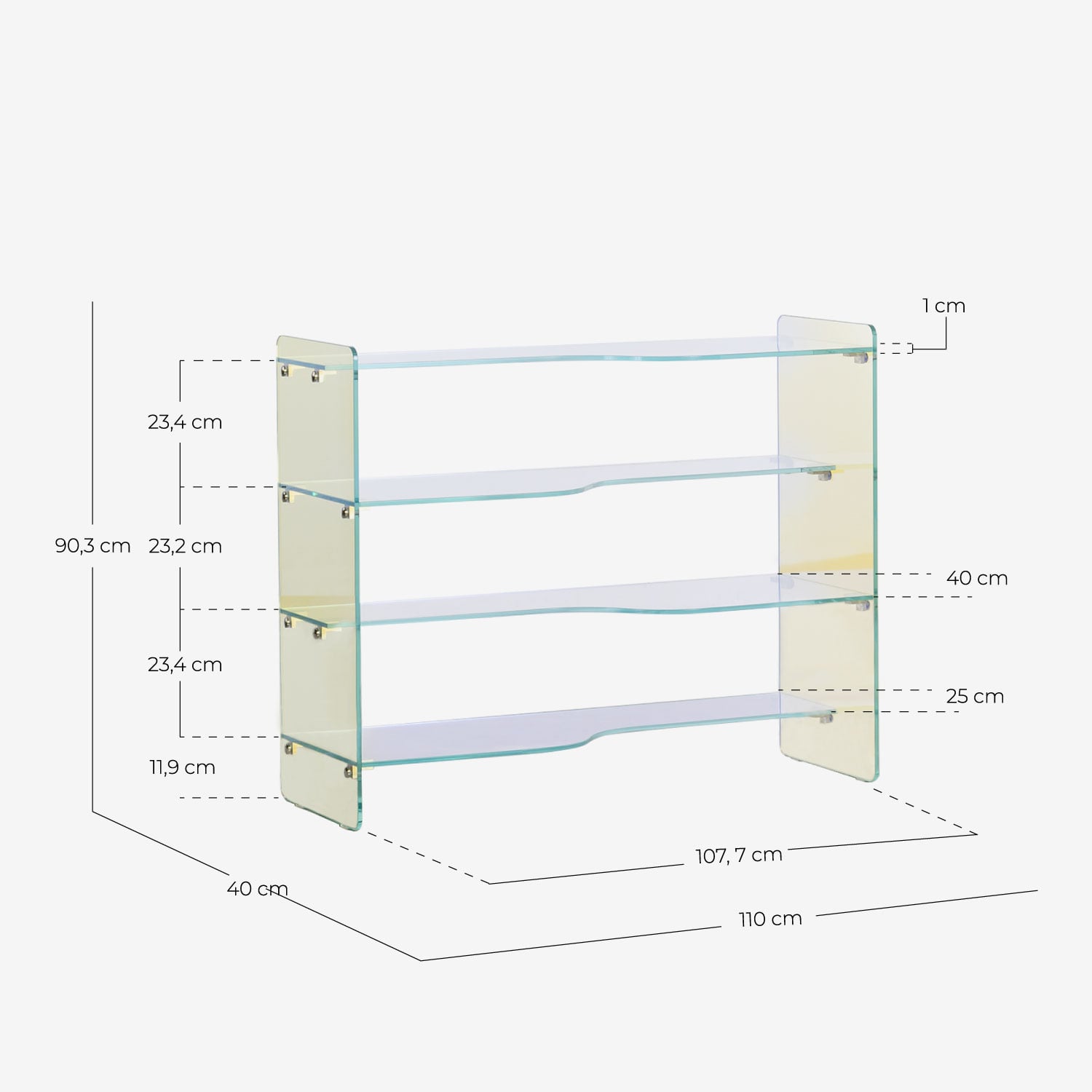 Estantería de 110x40 cm cristal templado Iris, medidas