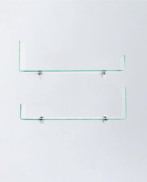 Conjunto de 2 Estantes de Parede em Vidro Curvado em L Iris - Vidro transparente