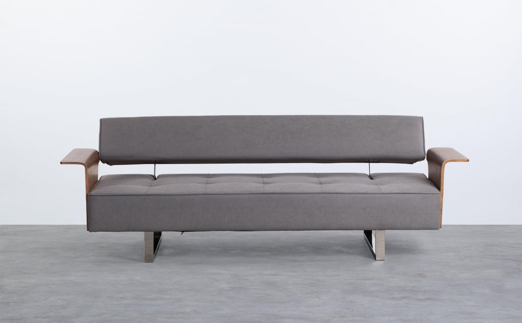 Sofá Cama 3 Lugares com Braços em Madeira e Tecido Novo 70S - Cinzento Concrete