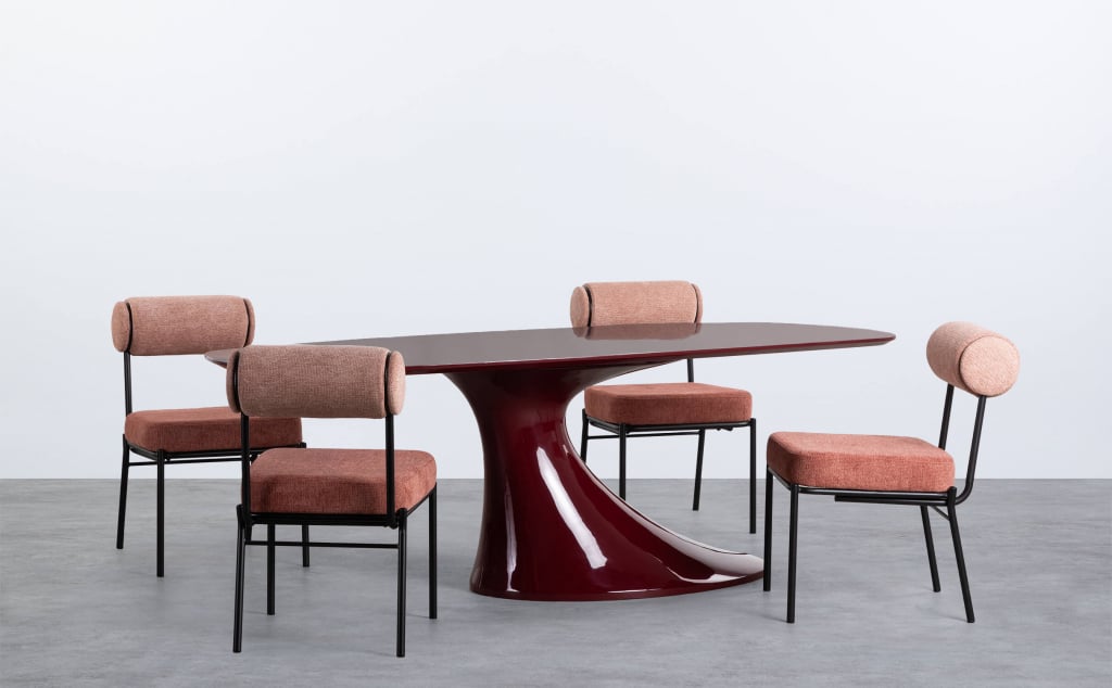 Conjunto de Mesa de Jantar Retangular em Madeira Cool Flawas e 4 Cadeiras em Tecido Elin