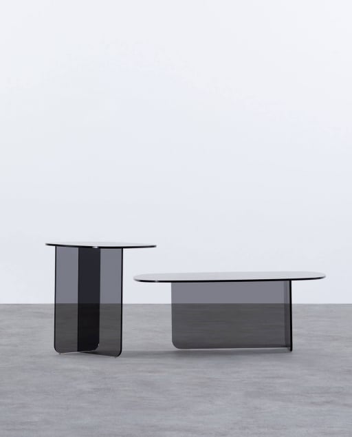 Conjunto de mesa lateral e mesa de centro de vidro temperado Urel