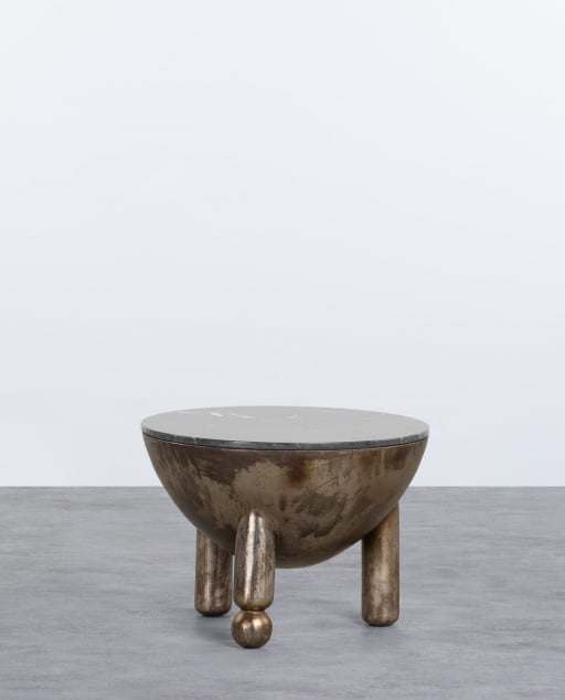 Mesa de Centro Redonda em Mármore e Metal com Arrumação (Ø60 cm) Lefti