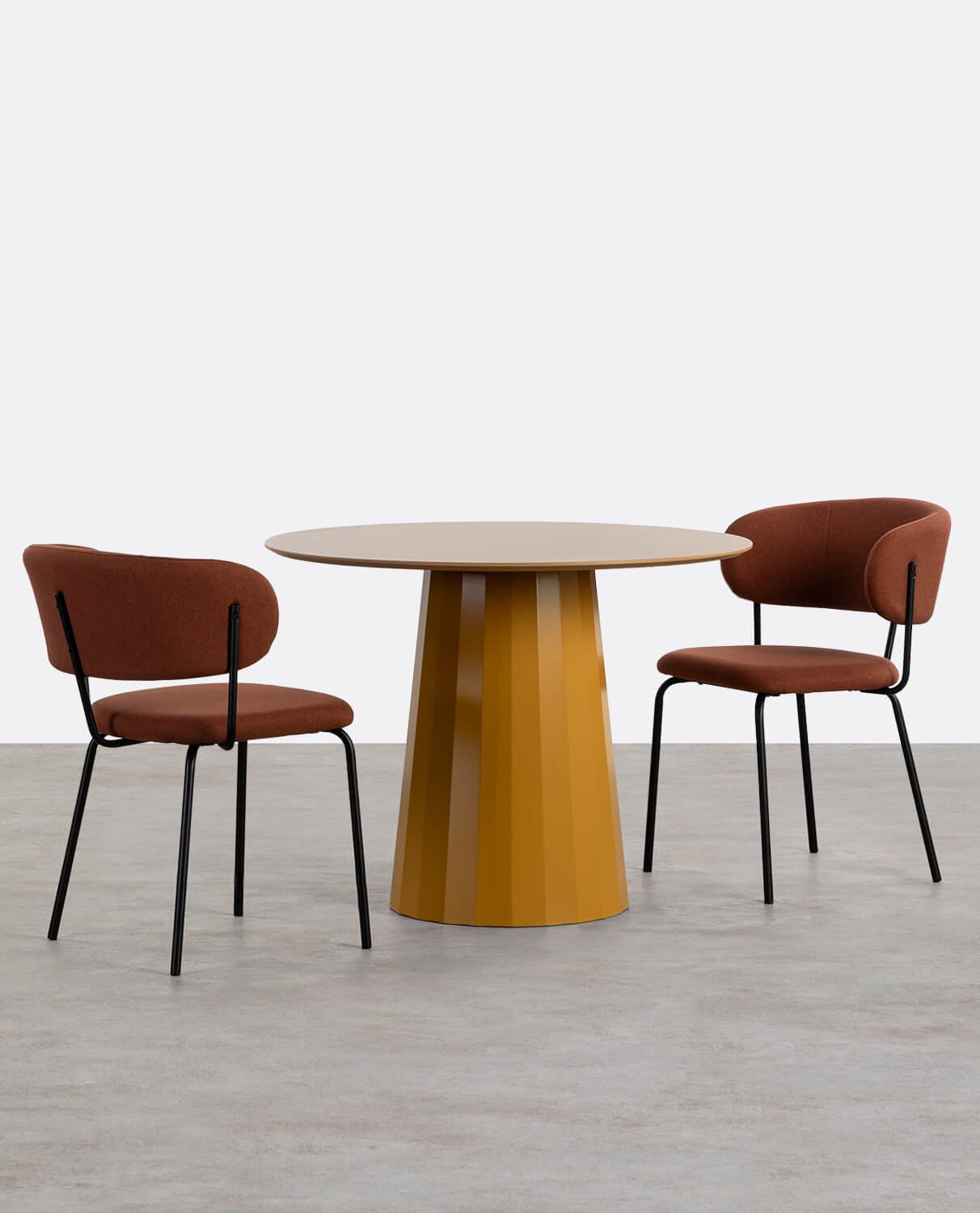 Conjunto de Mesa de Jantar em Madeira (Ø100 cm) Irem e 2 Cadeiras em Tecido Bonse, imagem de galeria 1