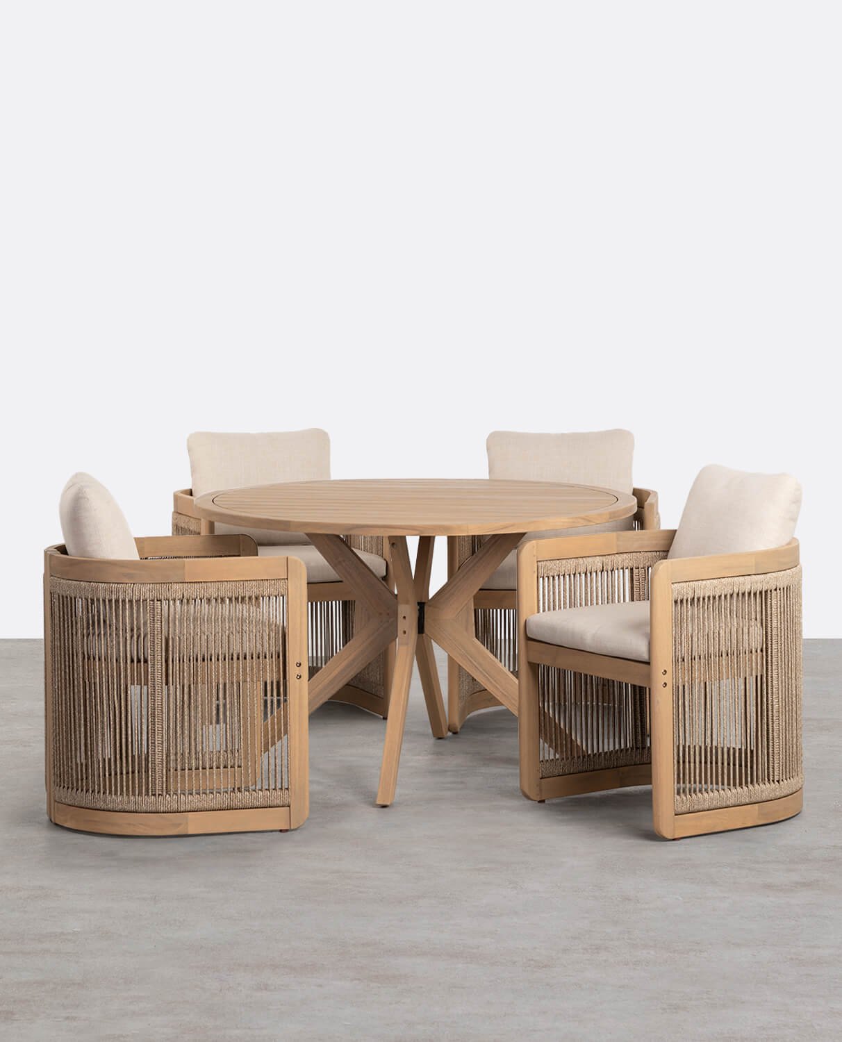 Conjunto de Mesa Redonda de Madeira de Acácia e 4 Cadeiras de Jardim Mirla, imagem de galeria 1