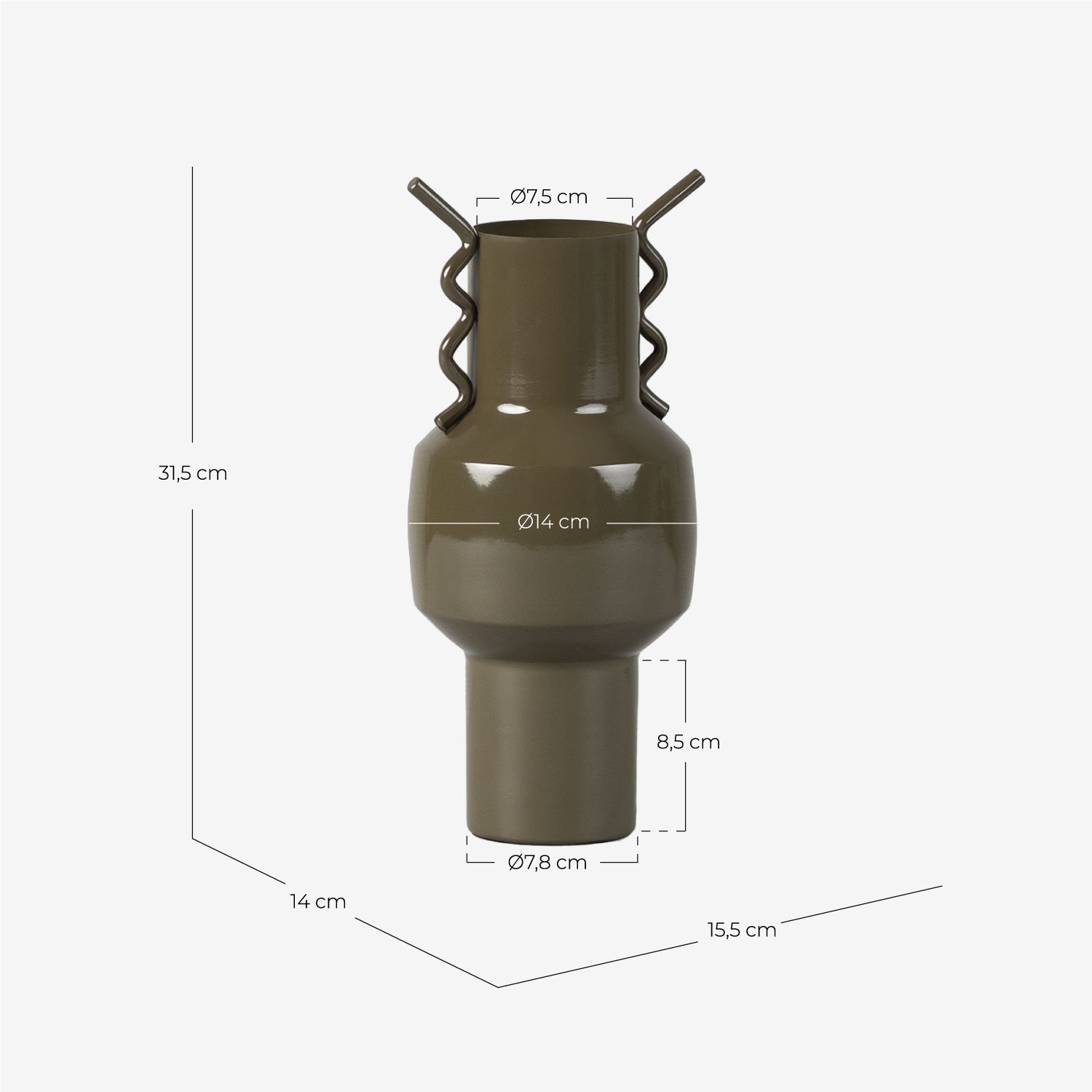 Vaso de Metal (31,5 cm) Marci, Medidas