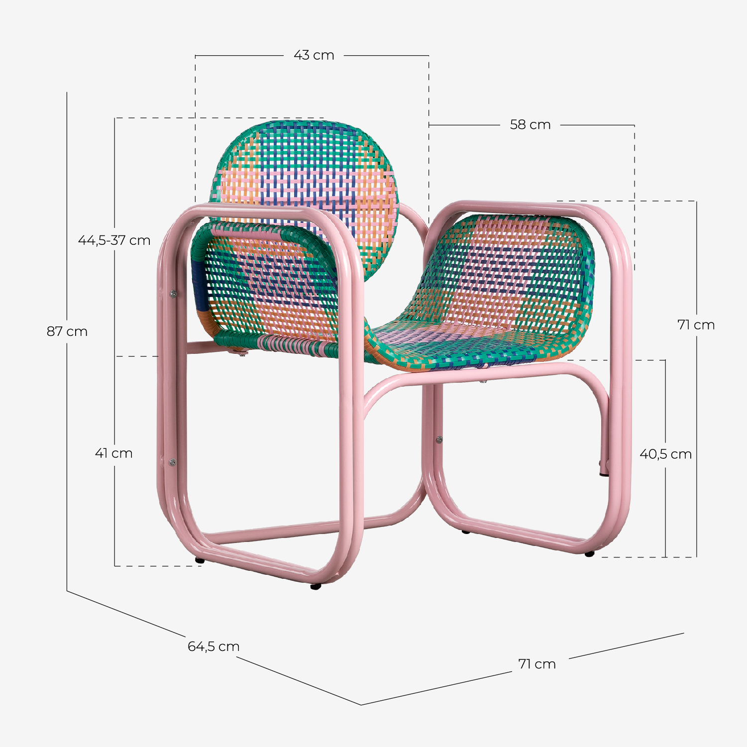 Pack de 2 Poltronas com Braços em Alumínio e Rattan Sintético Emba Studio, Medidas