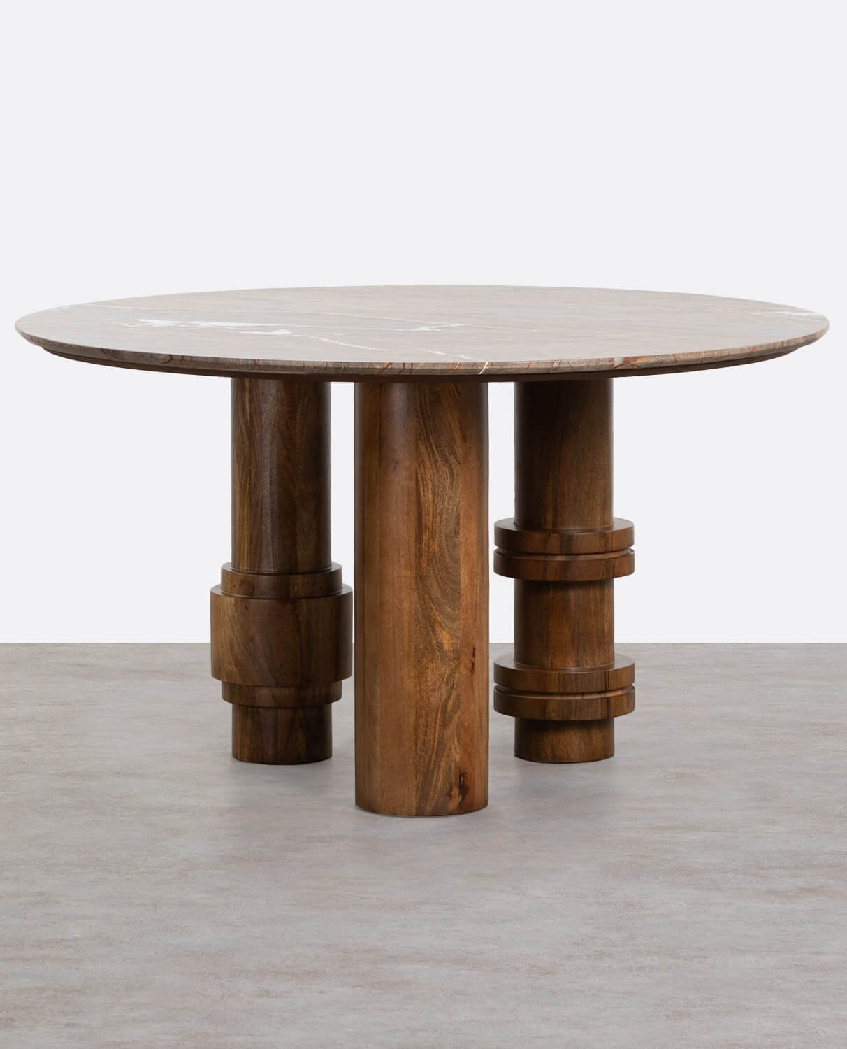 Mesa de Jantar Redonda em Mármore Bidasar e Madeira de Manga (Ø140 cm) Atenas, imagem de galeria 1