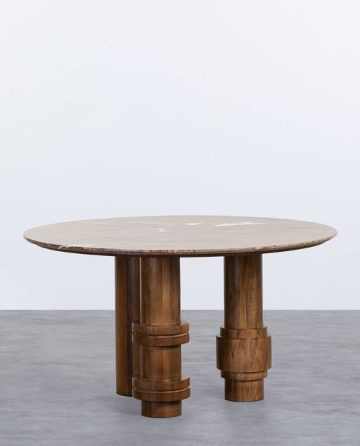 Mesa de Jantar Redonda em Mármore Bidasar e Madeira de Manga (Ø140 cm) Atenas - Mármore Bidasar