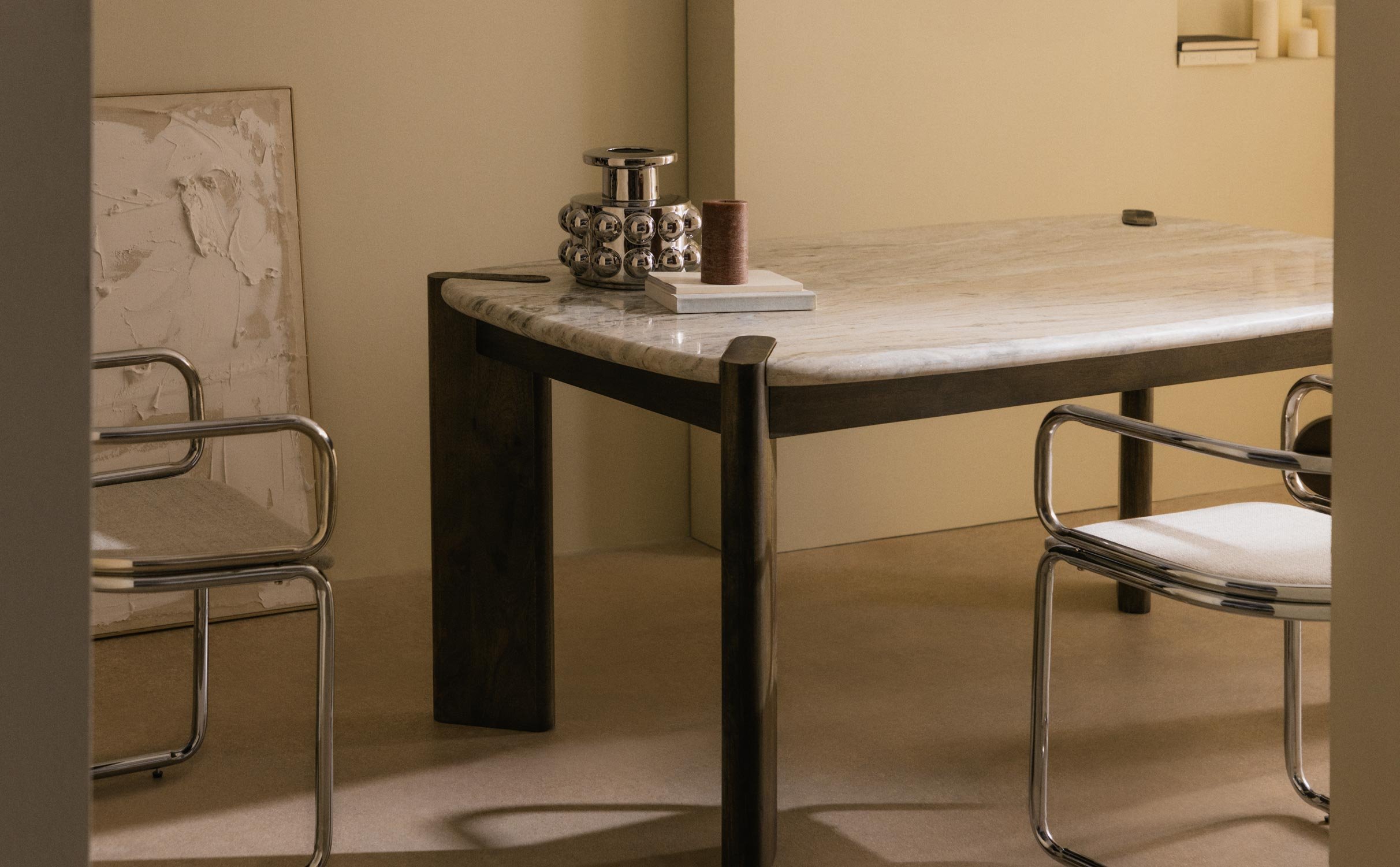 Mesa de Jantar Retangular em Mármore Sawar e Madeira de Manga (180x99 cm) Edgar, imagem de galeria 1