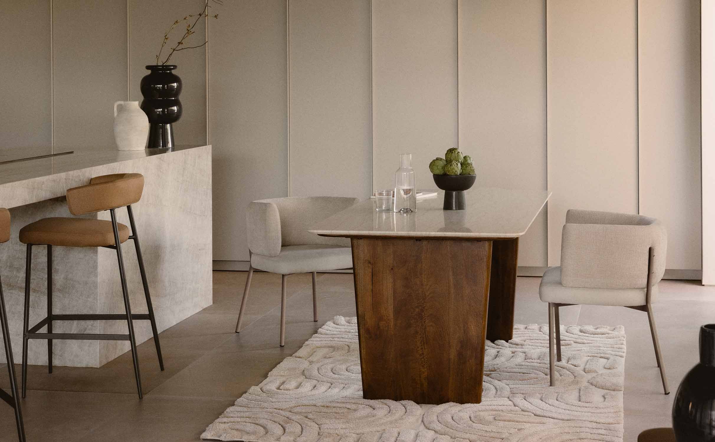 Mesa de Jantar Retangular em Mármore Egípcio e Madeira de Manga (180x90 cm) Amatis, imagem de galeria 1
