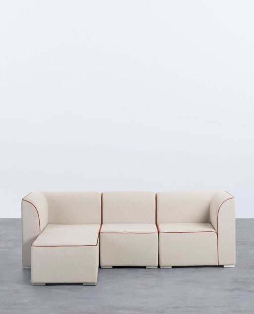 Sofá de Jardim Modular 3 Peças com 2 Cantos e Poltrona com Puff Tecido Lagos
