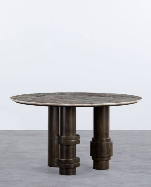Mesa de Jantar Redonda em Mármore Sawar e Madeira de Mangueira (Ø140 cm) Atenas