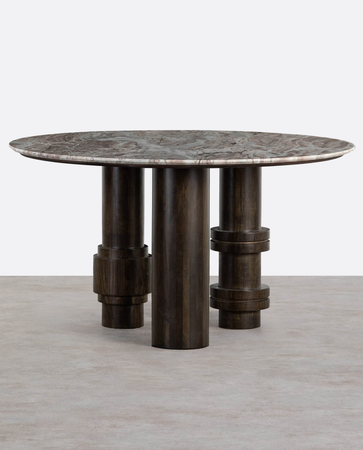 Mesa de Jantar Redonda em Mármore Sawar e Madeira de Mangueira (Ø140 cm) Atenas, imagem de galeria 1