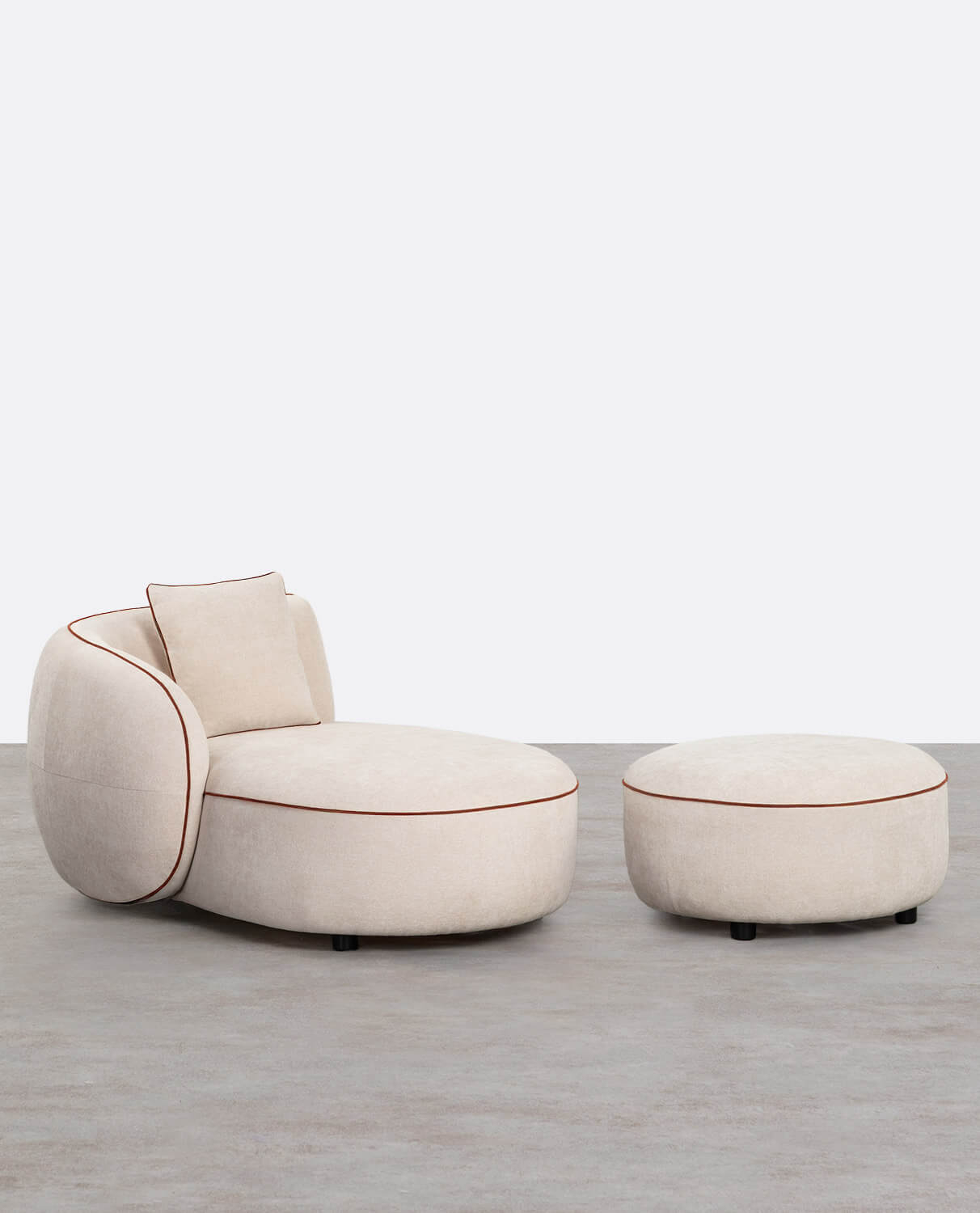 Chaise Longue con Puff Redondo de Tela Ilham, imagem de galeria 1