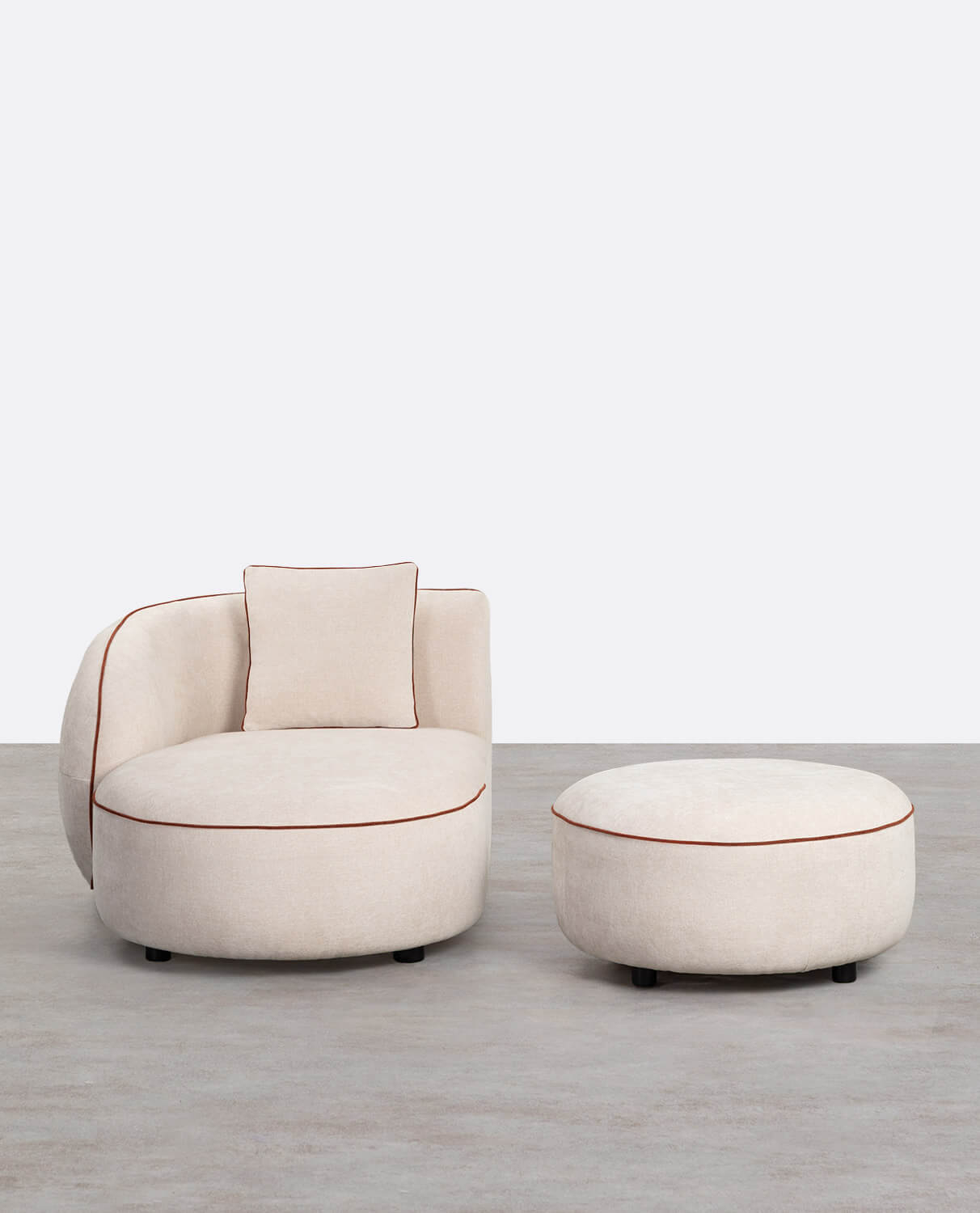 Chaise Longue con Puff Redondo de Tela Ilham, imagem de galeria 2