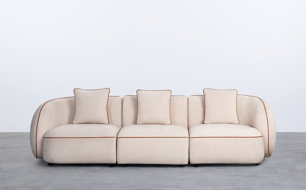 Sofá Modular de 3 Peças com 2 Cantos e Poltrona em Tecido Ilham
