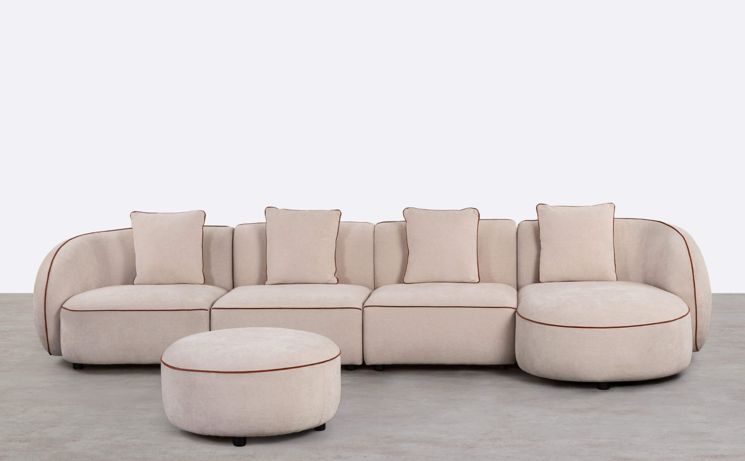 Sofá Modular de Canto 4 Peças com Chaise Longue e Pufe Redondo em Tecido Ilham , imagem de galeria 1