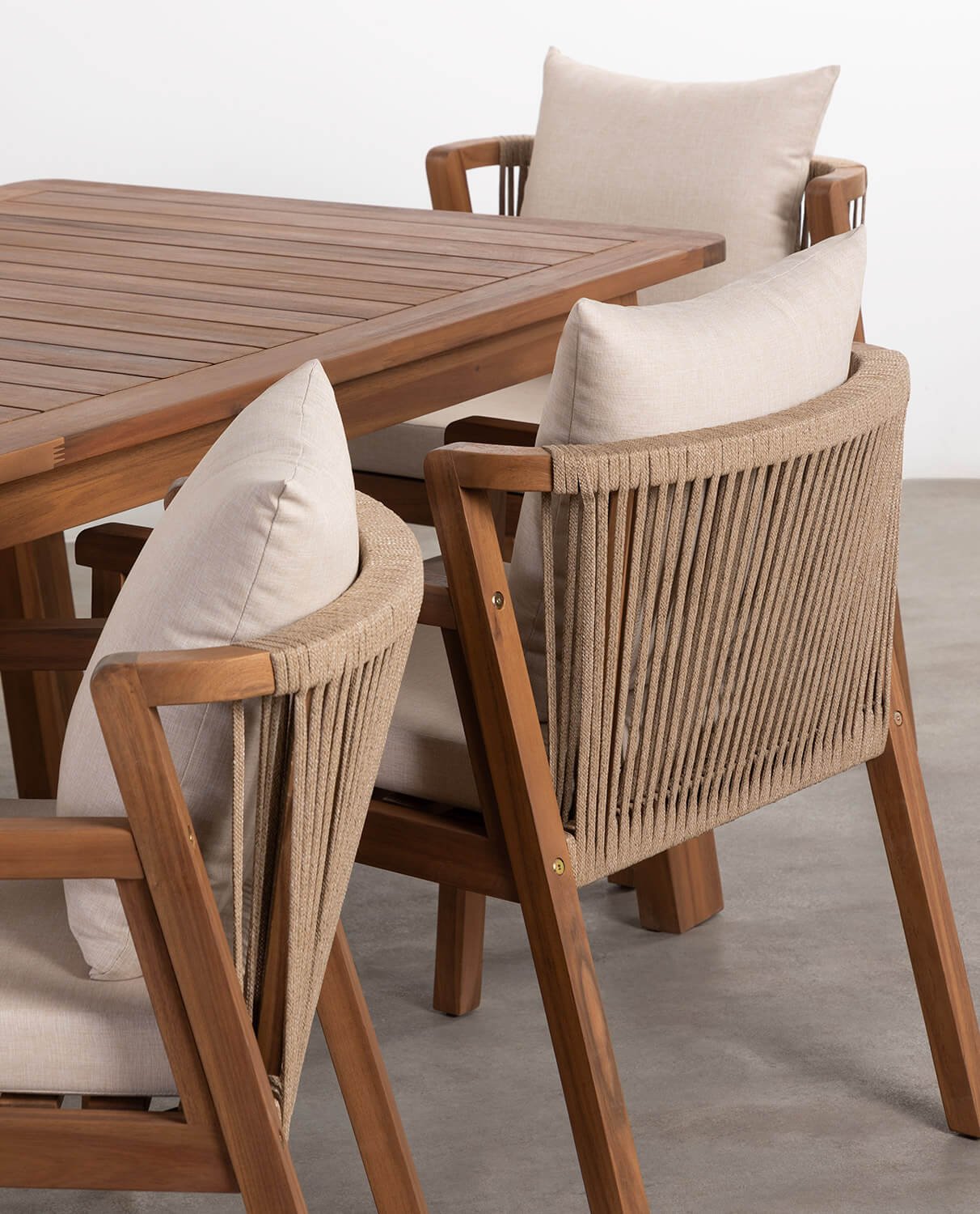 Conjunto de Mesa de Jardim Retangular e 6 Cadeiras com Braços de Madeira de Acácia Cael, imagem de galeria 2