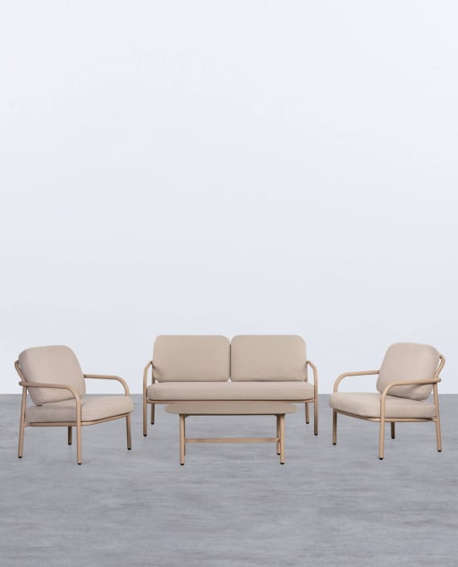Conjunto de Jardim em Metal e Tecido com Mesa de Centro Aleina