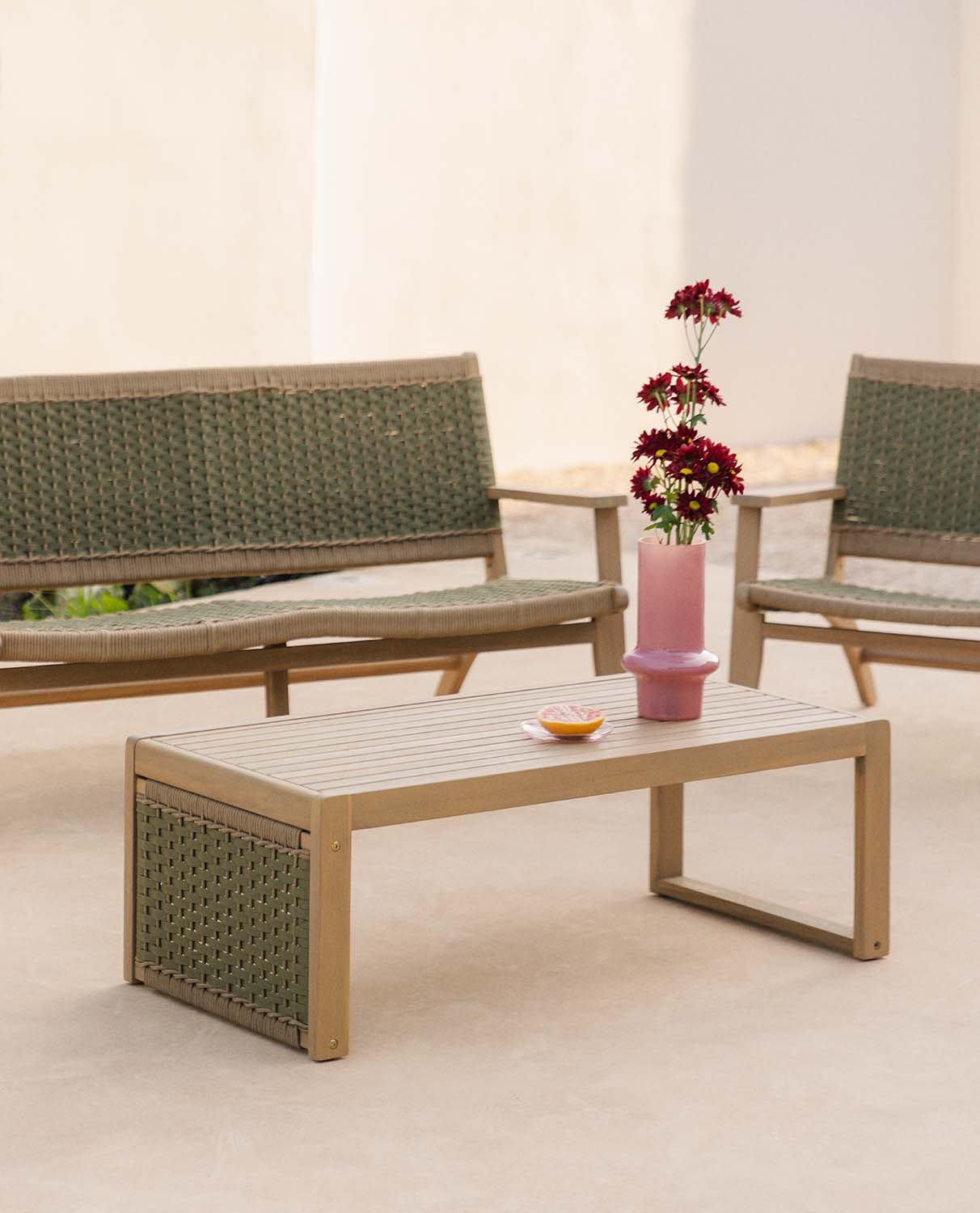 Mesa de Centro de Madeira de Acácia e Corda (100x50 cm) Mirle , imagem de galeria 2