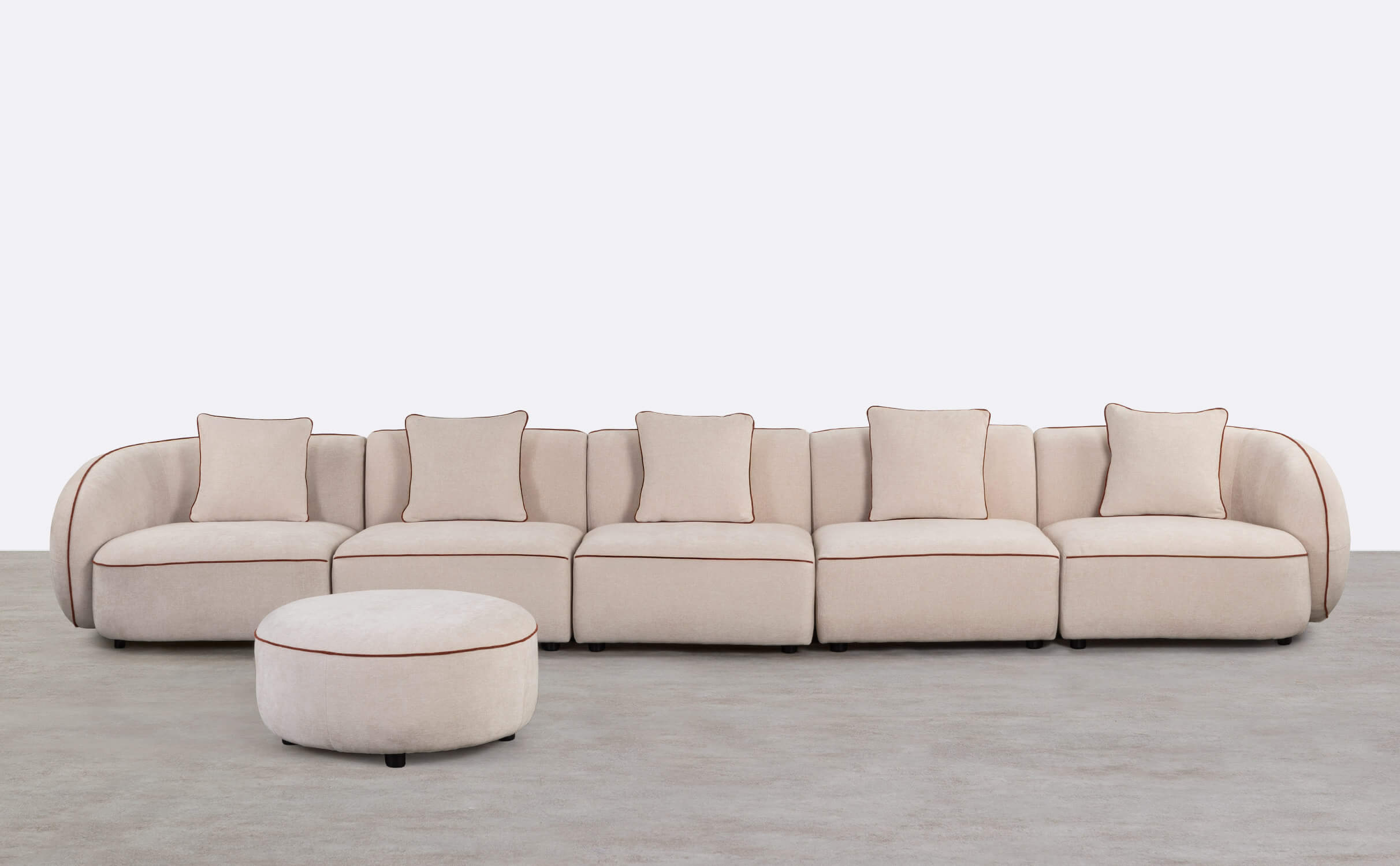 Sofá Modular 5 Peças com 2 Pufes Redondos em Tecido Ilham , imagem de galeria 1