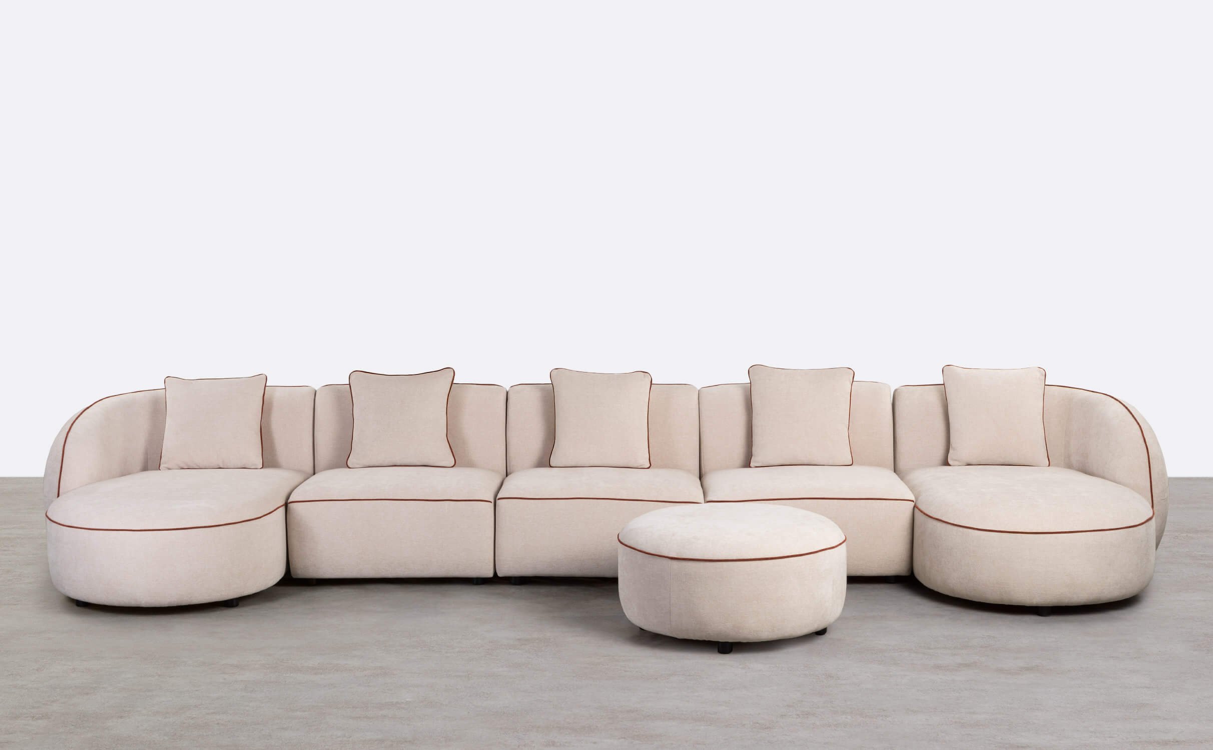 Sofá Modular 5 Peças com 2 Chaise Longue e Puff Redondo em Tecido Ilham , imagem de galeria 1