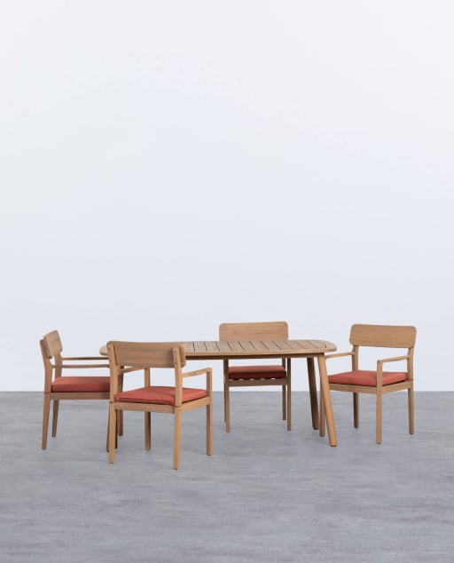 Conjunto de Mesa Retangular (180x100 cm) em Madeira de Acácia e 4 Cadeiras com Braços de Exterior Marla