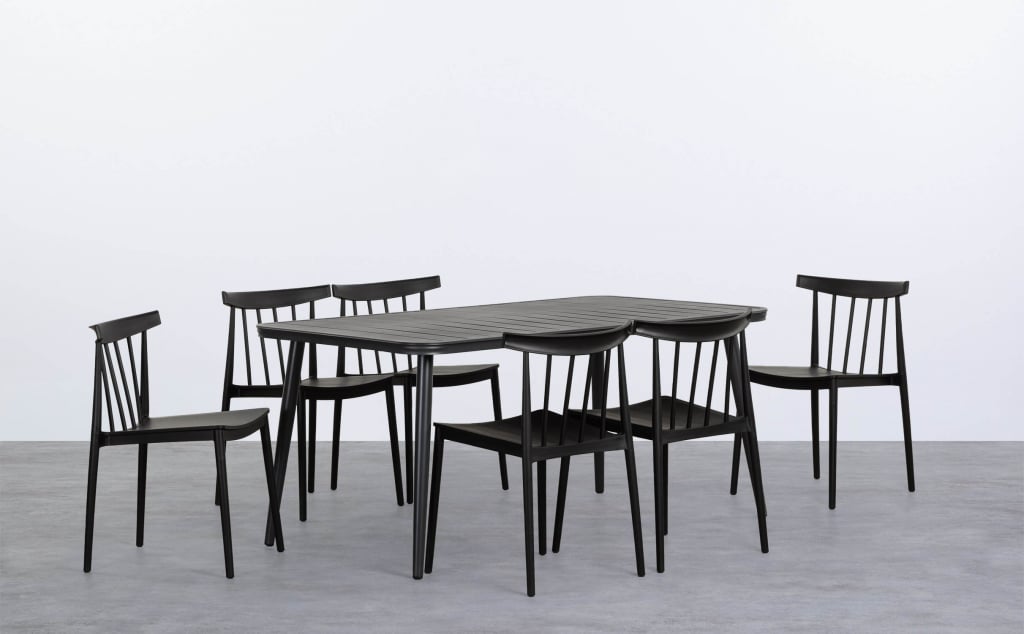 Conjunto de Mesa Retangular de Alumínio Cancun e 6 Cadeiras de Polipropileno para Área Externa Sunty