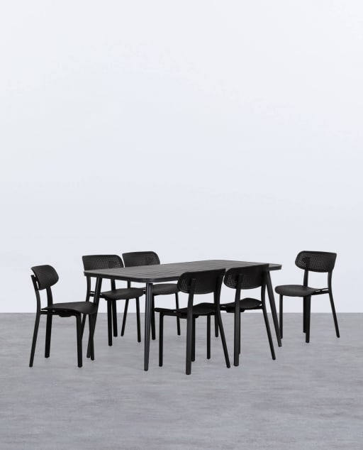 Conjunto de Mesa Retangular de Alumínio Cancun e 6 Cadeiras de Polipropileno Outdoor Dasi