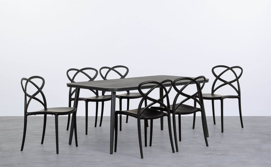 Conjunto de Mesa Retangular de Alumínio Cancun e 6 Cadeiras Outdoor de Polipropileno Cielo