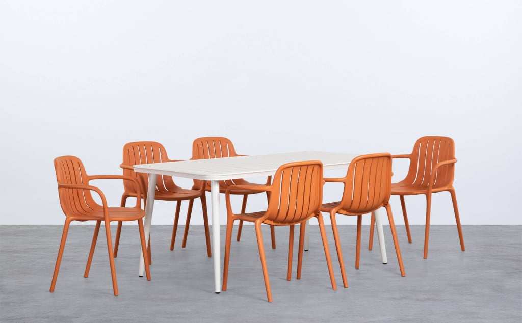 Conjunto de Mesa Retangular de Alumínio Cancun e 6 Cadeiras de Polipropileno para Área Externa Brand