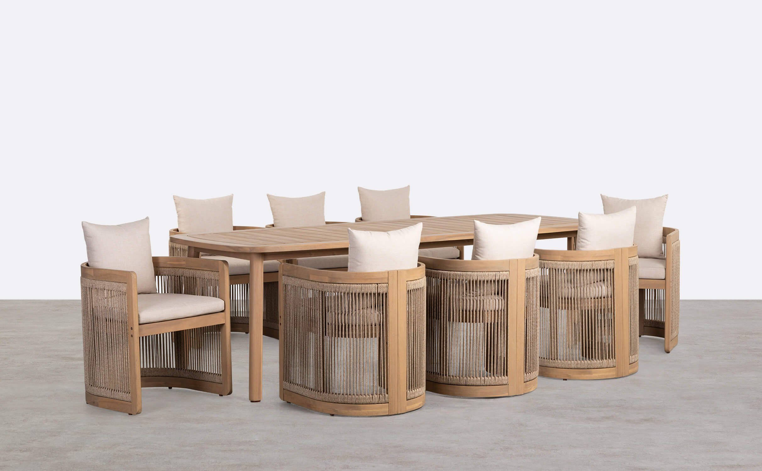 Conjunto de Mesa Retangular Marla (240x100 cm) e 8 Cadeiras de Jardim em Madeira de Acácia Mirla, imagem de galeria 1