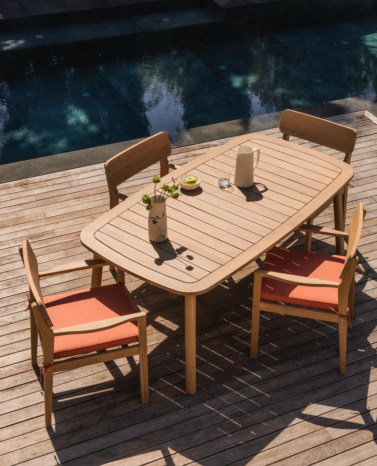 Conjunto de Mesa Retangular (180x100 cm) em Madeira de Acácia e 4 Cadeiras com Braços de Exterior Marla, imagem de galeria 2