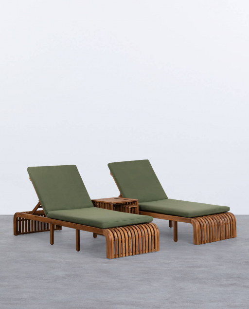 Set de 2 Espreguiçadeiras e Mesa Lateral em Madeira de Acácia Hazan - Verde Nori