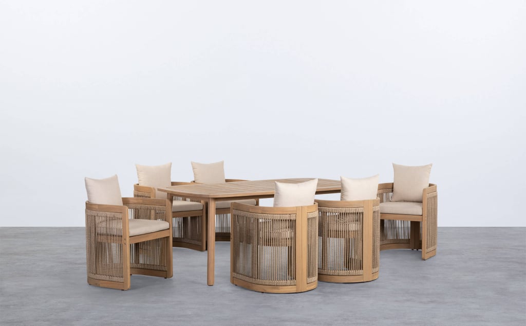 Conjunto de Mesa Retangular (180x100 cm) Marla e 6 Cadeiras em Madeira de Acácia de Exterior Mirla