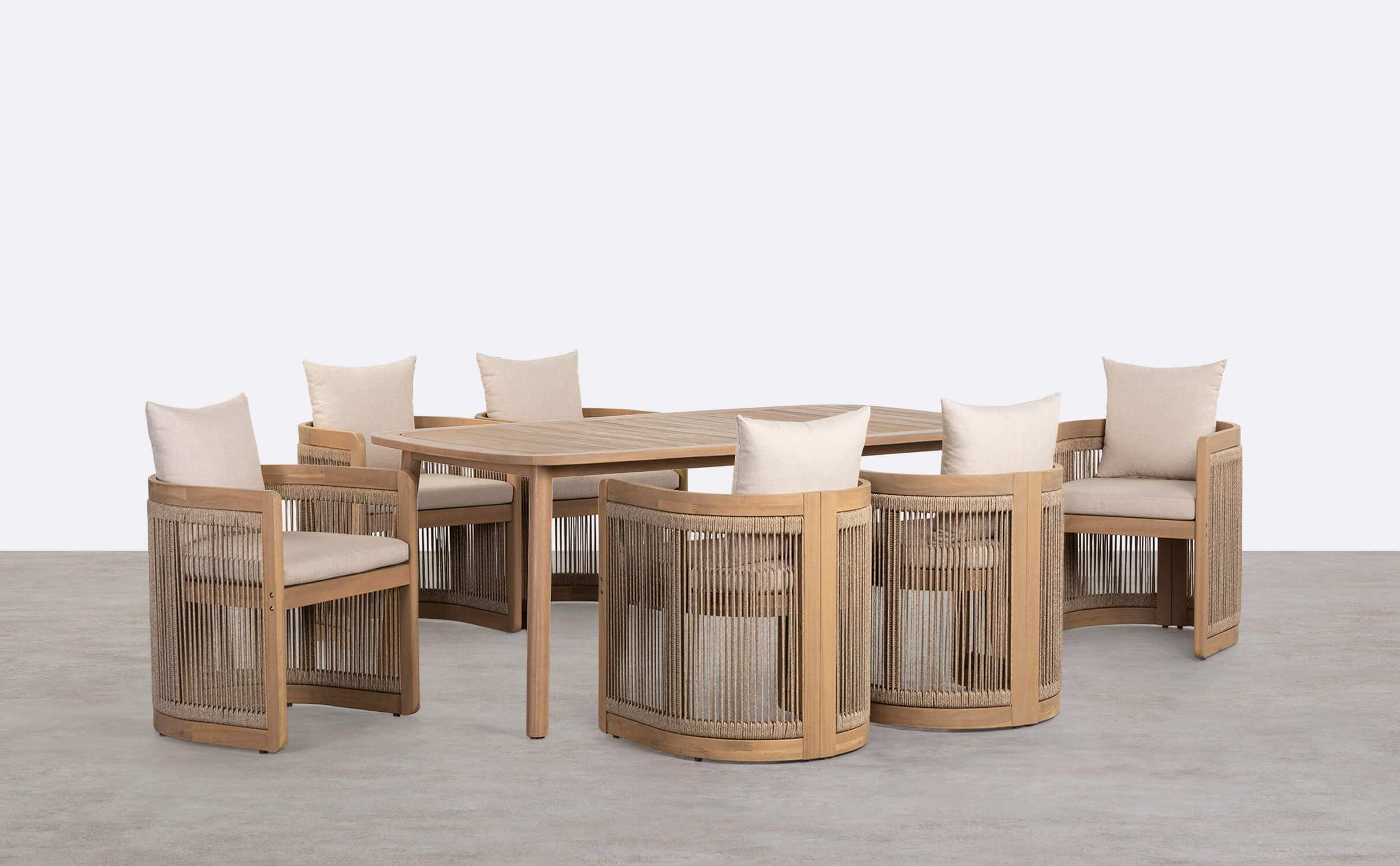 Conjunto de Mesa Retangular (180x100 cm) Marla e 6 Cadeiras de Jardim em Madeira de Acácia Mirla, imagem de galeria 1