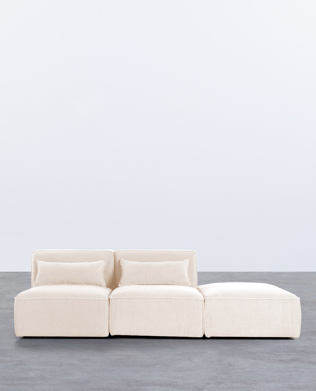 Sofá Modular de 2 peças com Puff em Tecido Bouclé Kilhe