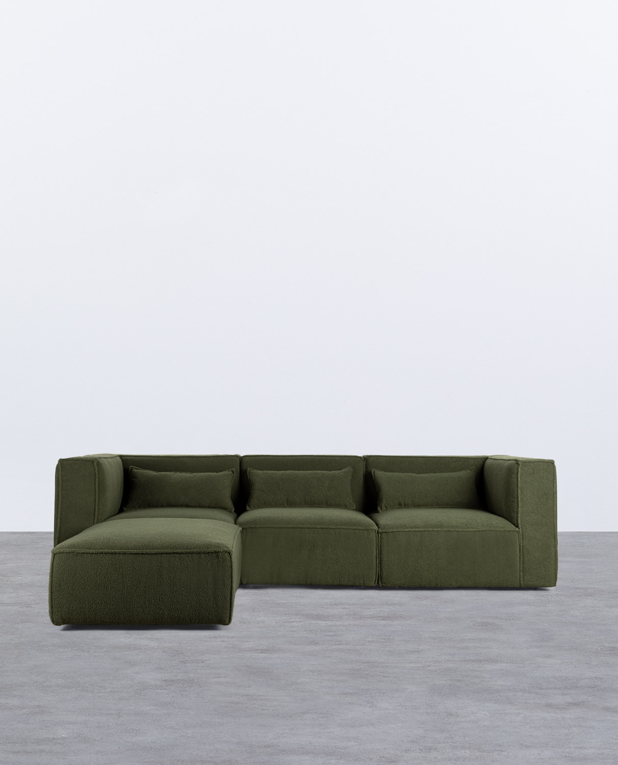Sofá Modular de 3 peças com 2 Cadeirões de Canto e Puff em Tecido Bouclé Kilhe