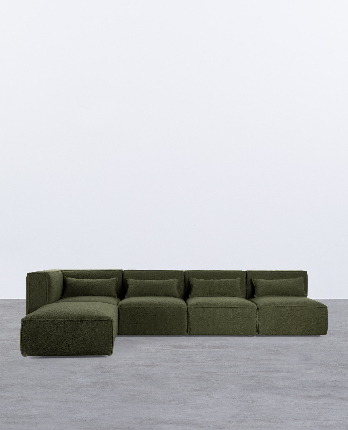 Sofá Modular de 4 peças com 3 Cadeirões e Puff em Tecido Bouclé Kilhe