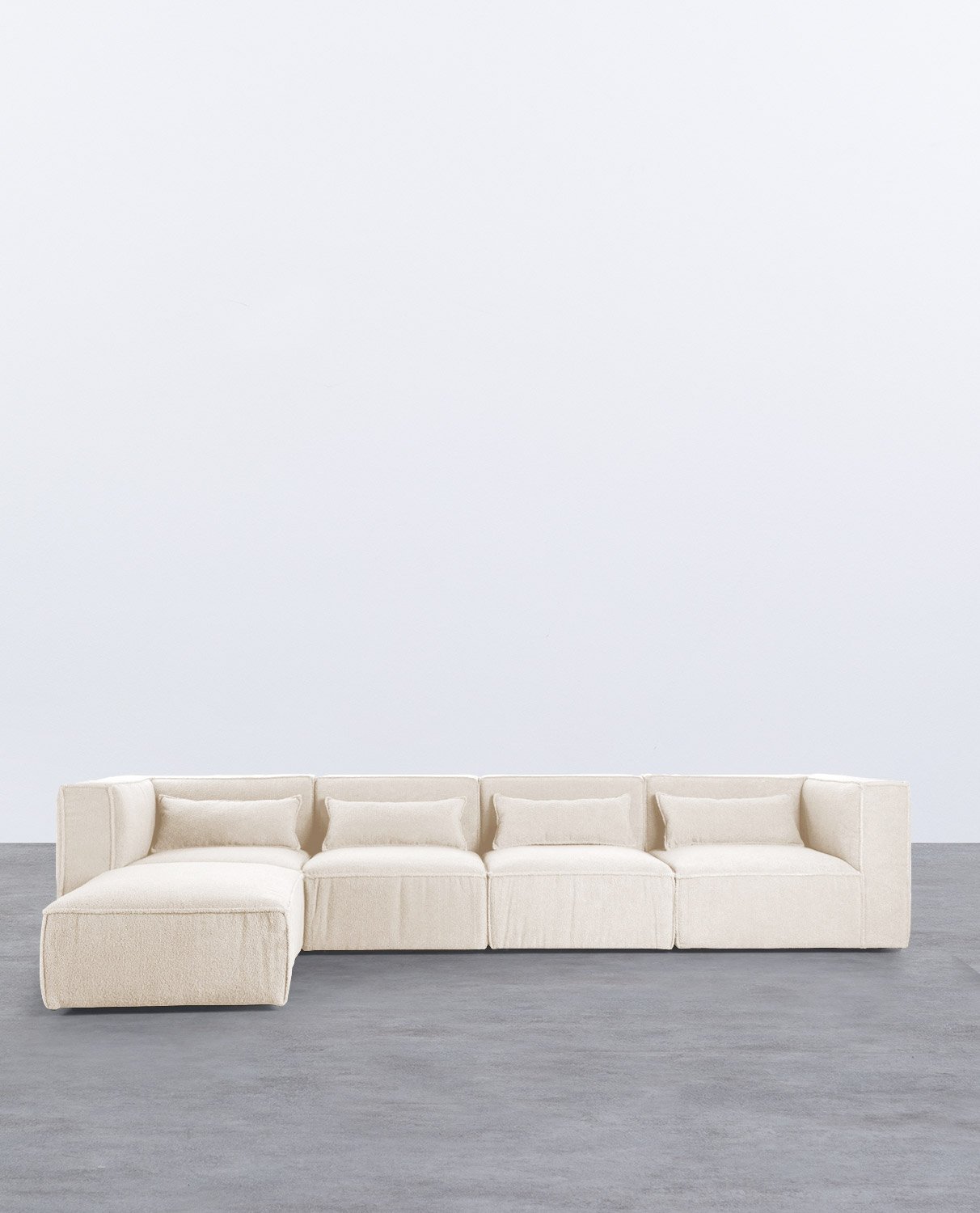 Sofá Modular de 4 Peças com 2 Cadeirões de Canto e Puff em Tecido Bouclé Kilhe
