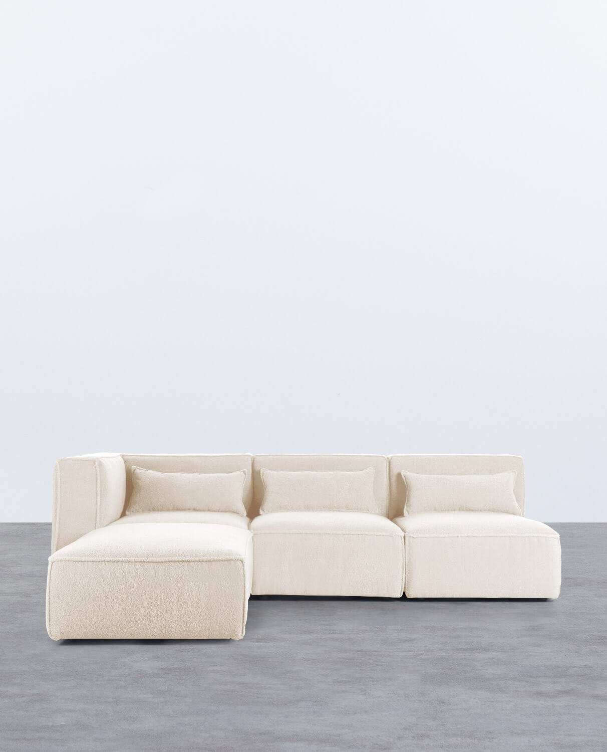 Sofá Modular 3 peças com 2 Cadeirões e Puff em Tecido Bouclé Kilhe