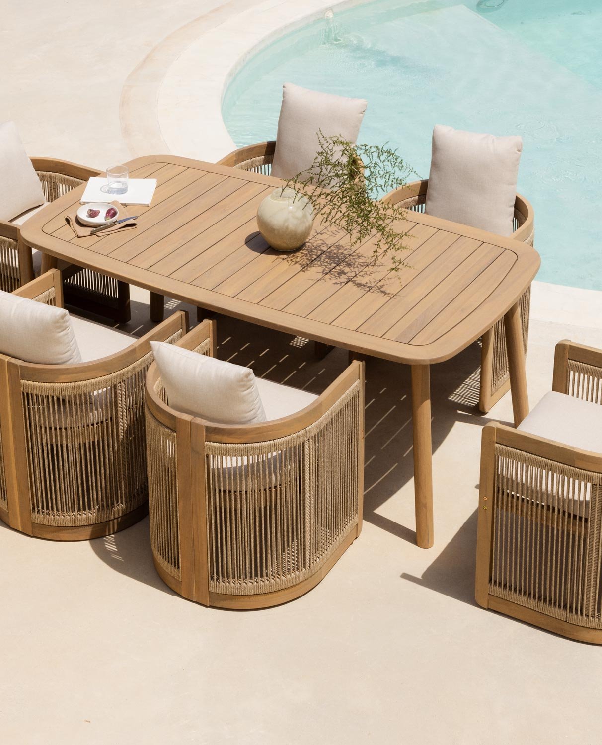 Conjunto de Mesa Retangular (180x100 cm) Marla e 6 Cadeiras em Madeira de Acácia de Exterior Mirla, imagem de galeria 2
