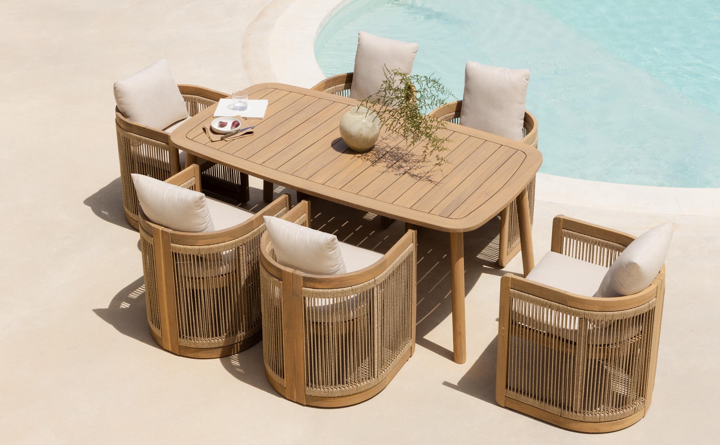Conjunto de Mesa Retangular (180x100 cm) Marla e 6 Cadeiras em Madeira de Acácia de Exterior Mirla, imagem de galeria 1