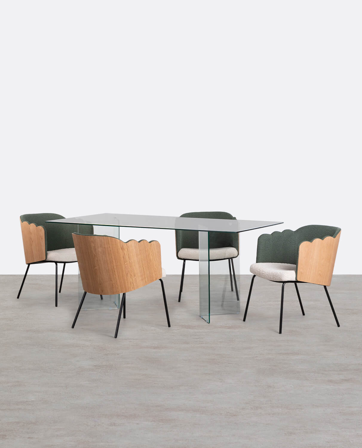 Set de Mesa de Jantar Retangular de Vidro Temperado Kamil e 4 Cadeiras de Madeira Rene, imagem de galeria 1